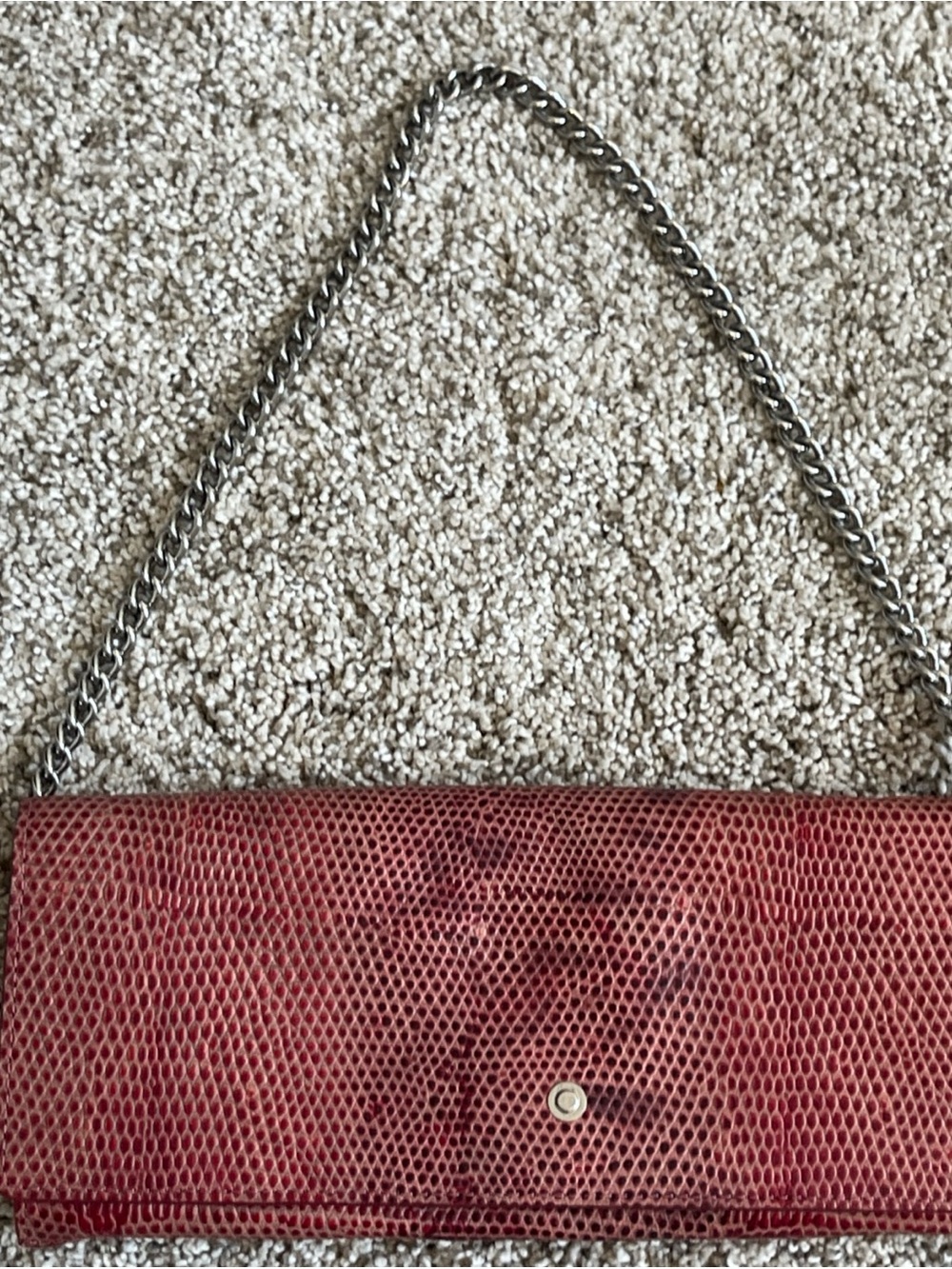 Ann Taylor Red Faux Snakeskin Chain-Handle Clutch